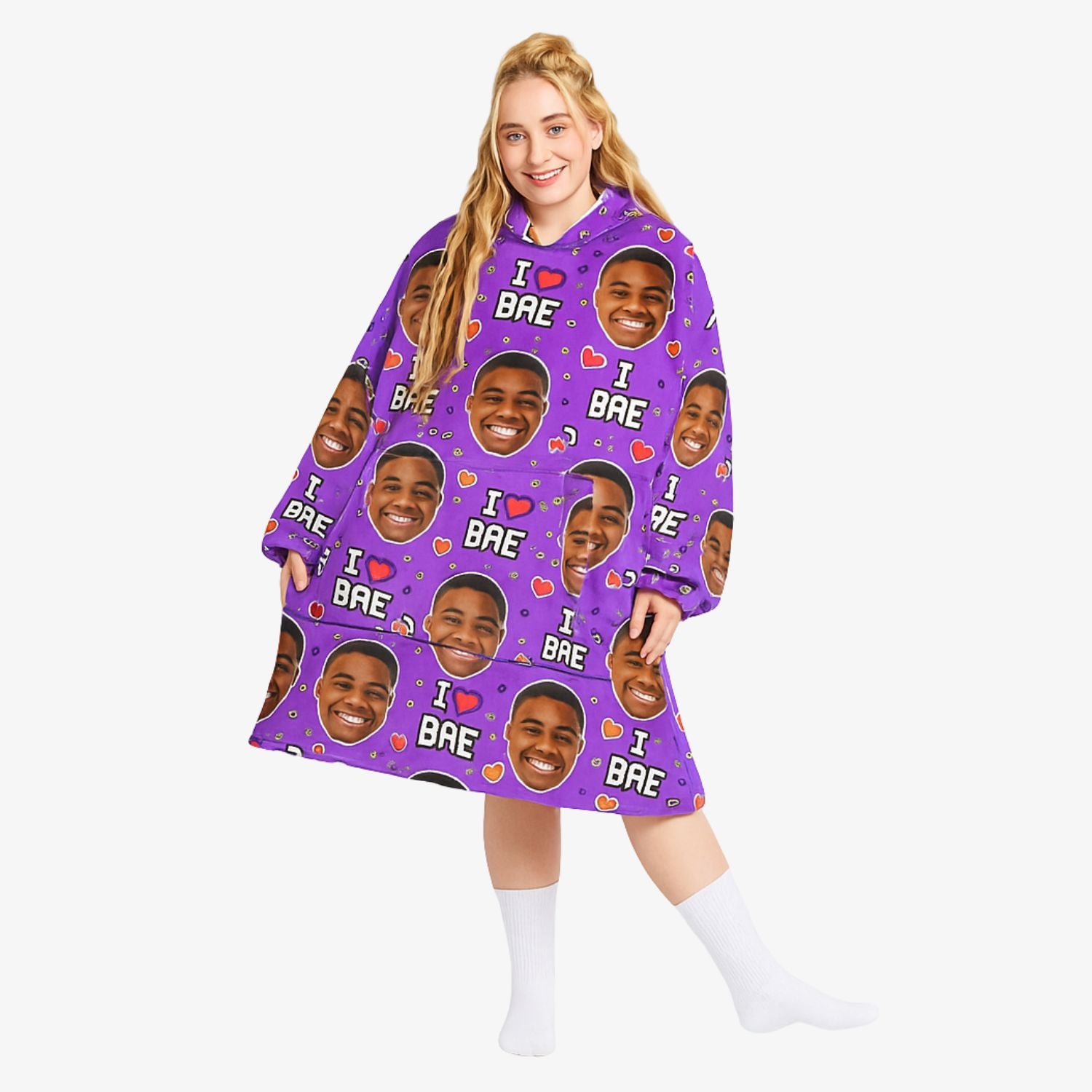 I Love Bae Custom Face Blanket Hoodie
