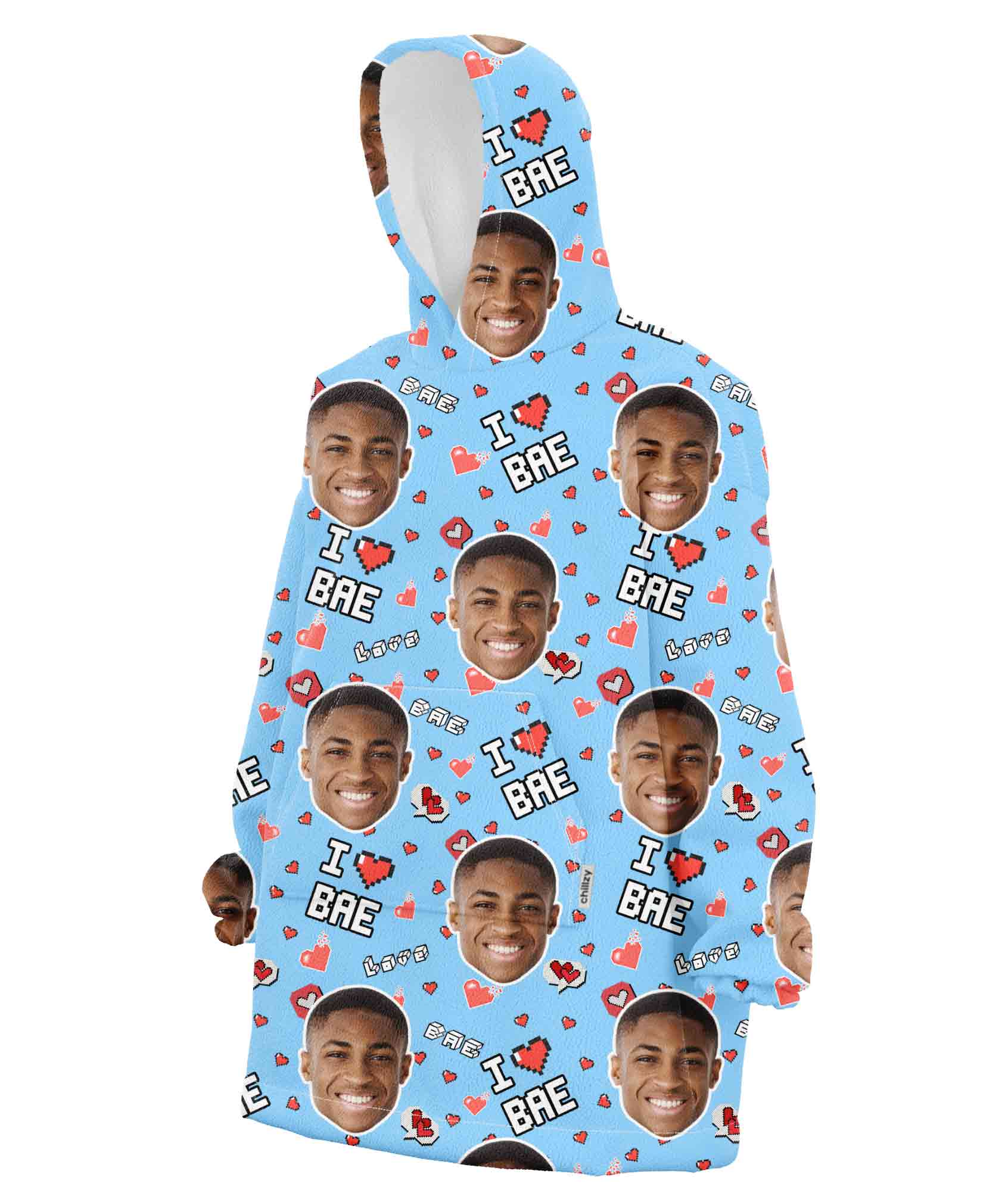 I Love Bae Custom Face Blanket Hoodie