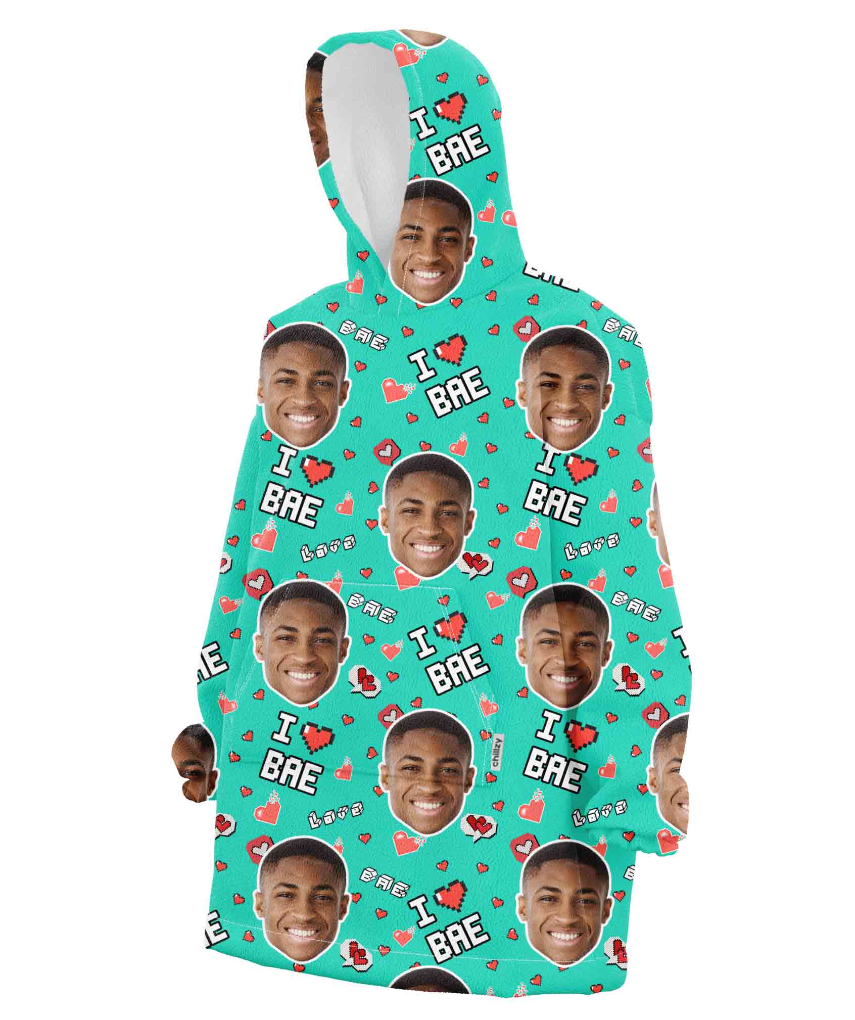 I Love Bae Custom Face Blanket Hoodie