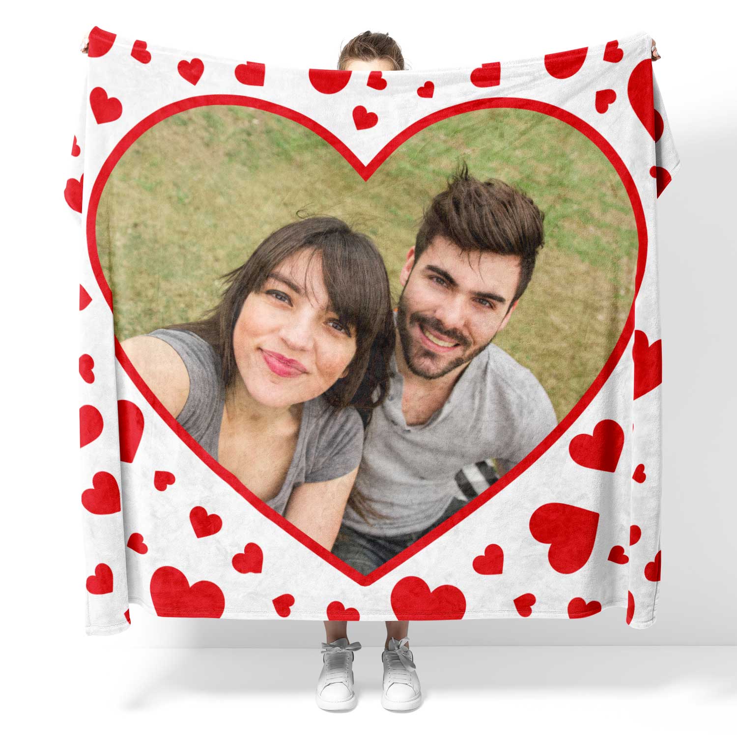 Red Hearts Personalized Photo Blanket