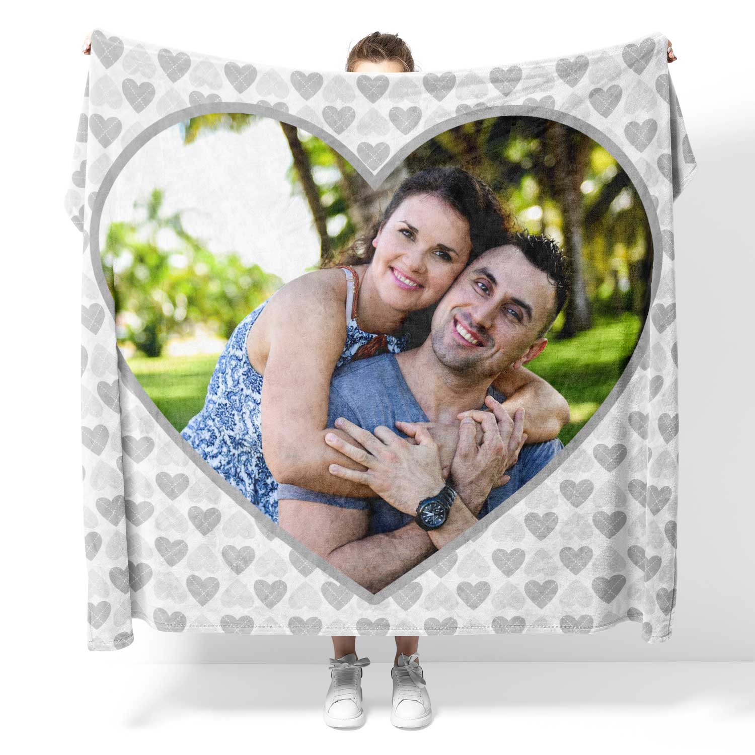 Gray Hearts Personalized Photo Blanket