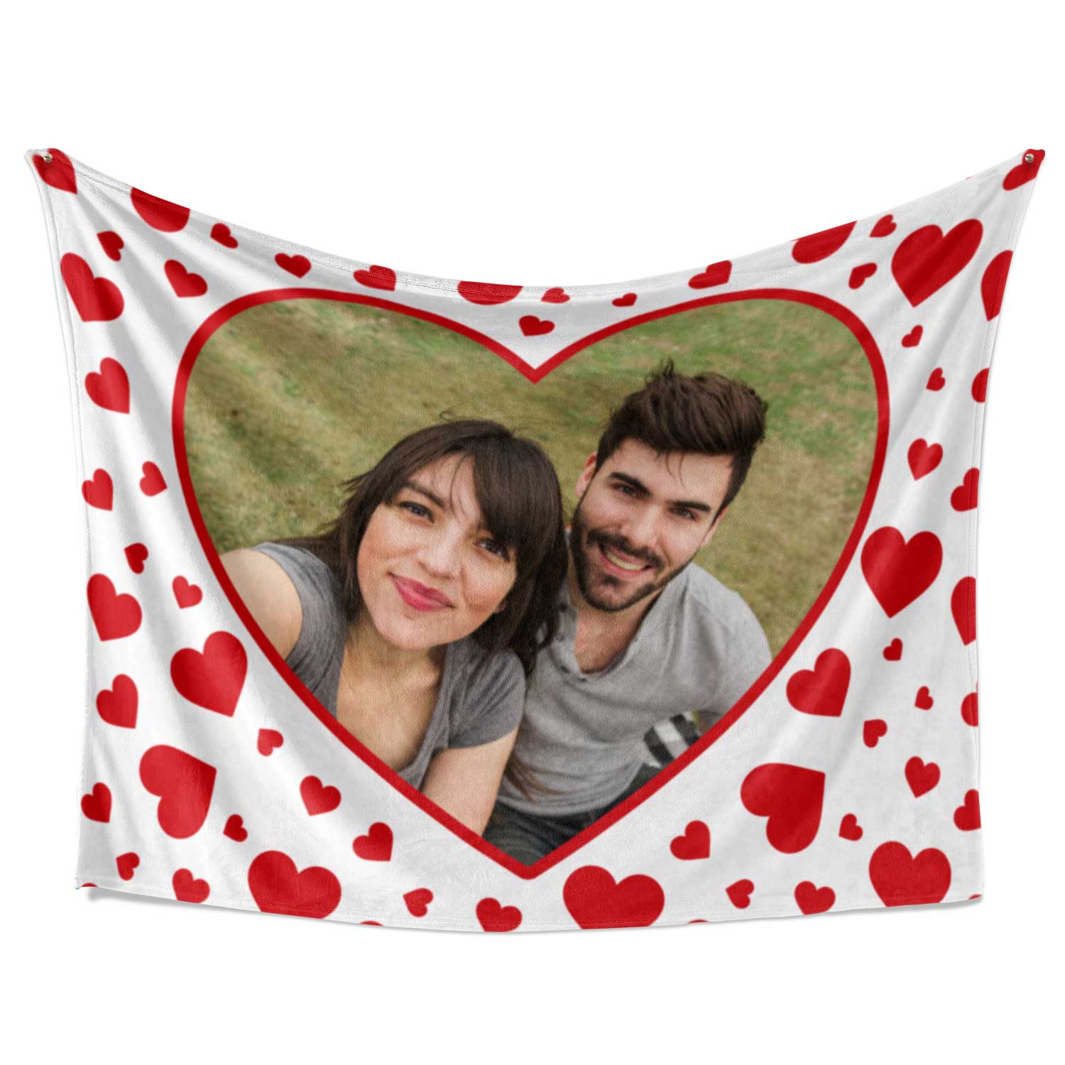 Red Hearts Personalized Photo Blanket
