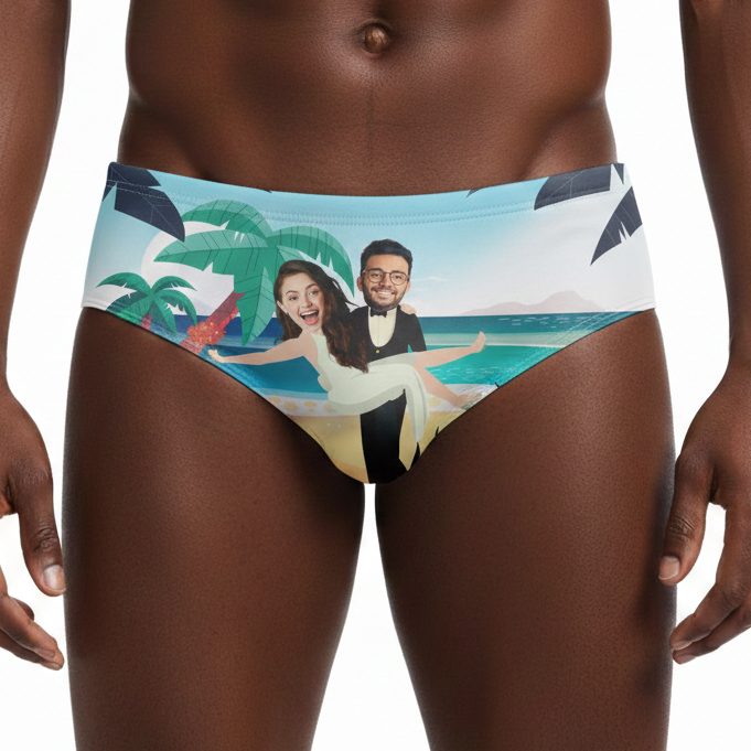 Bride and Groom Custom Just Married Swim Trunks