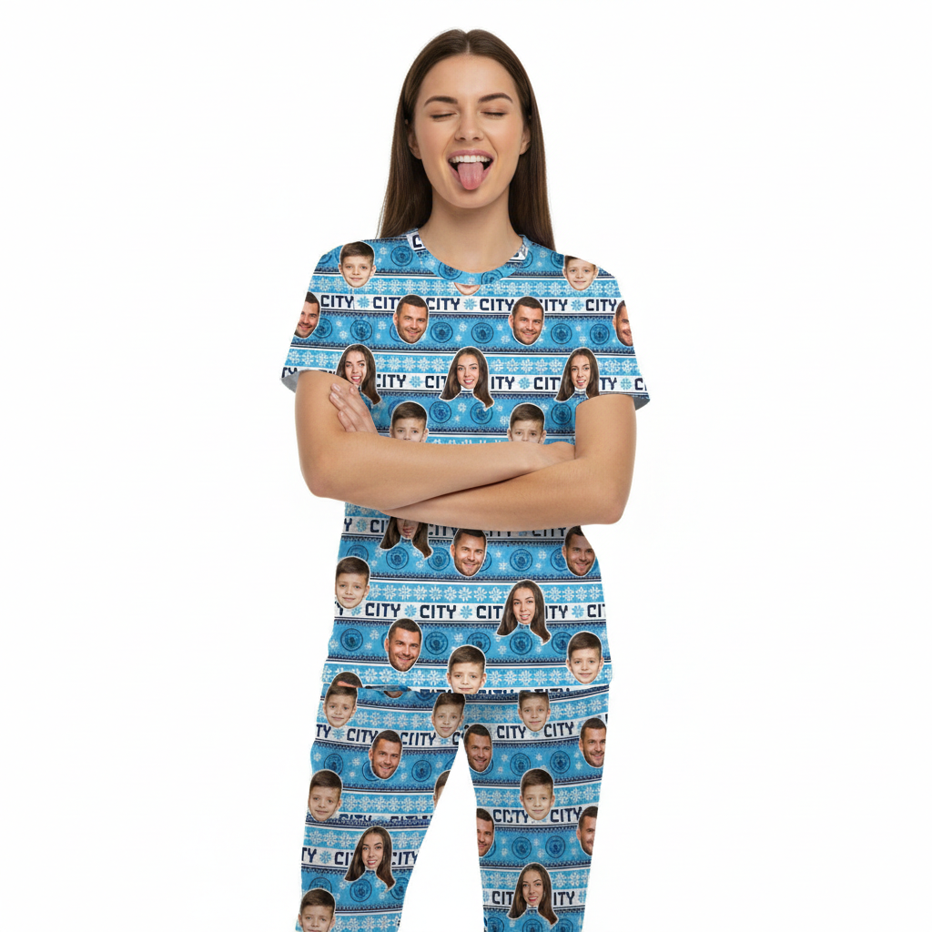 Christmas Man City Personalized Women's Pajamas - Pants Set