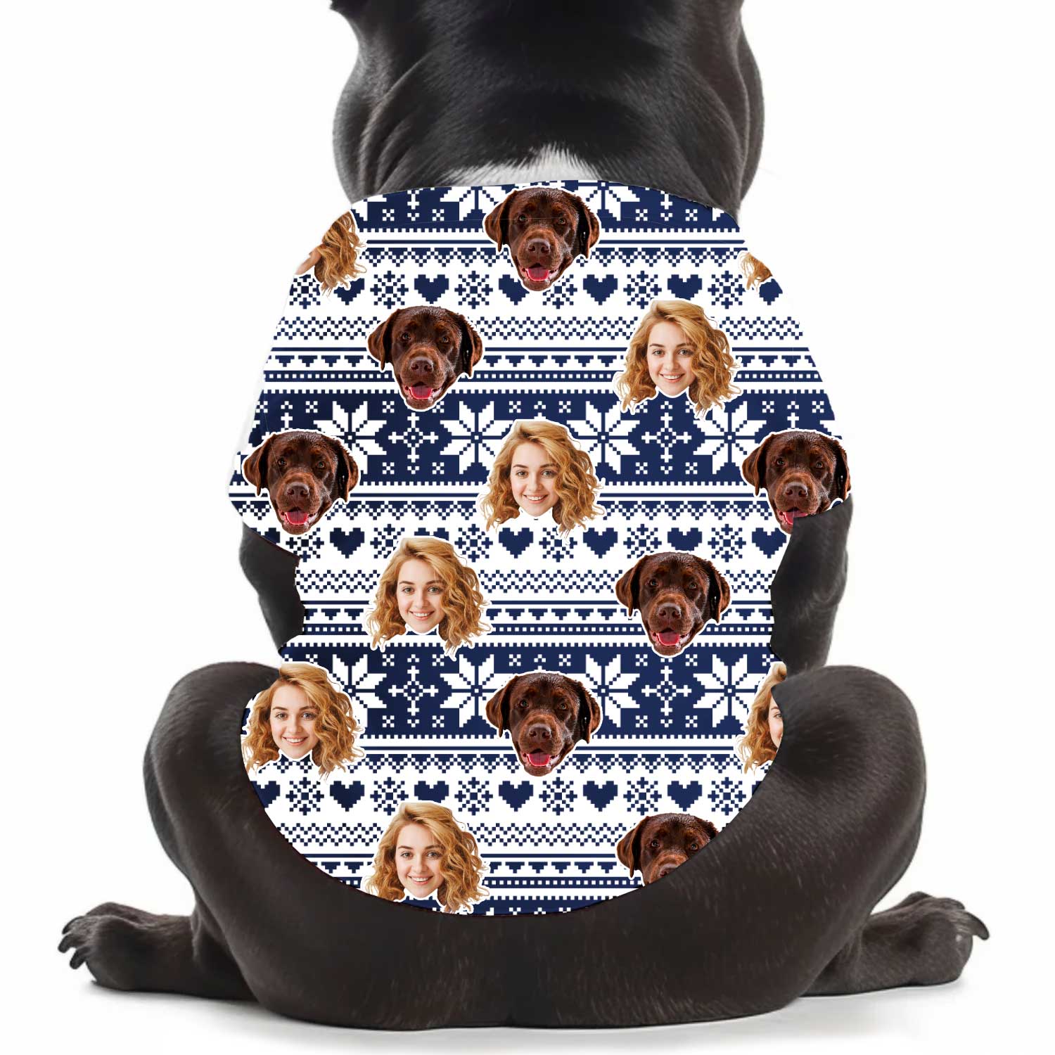 Puppy Face Christmas Snowflakes & Hearts Personalized Dog T Shirt