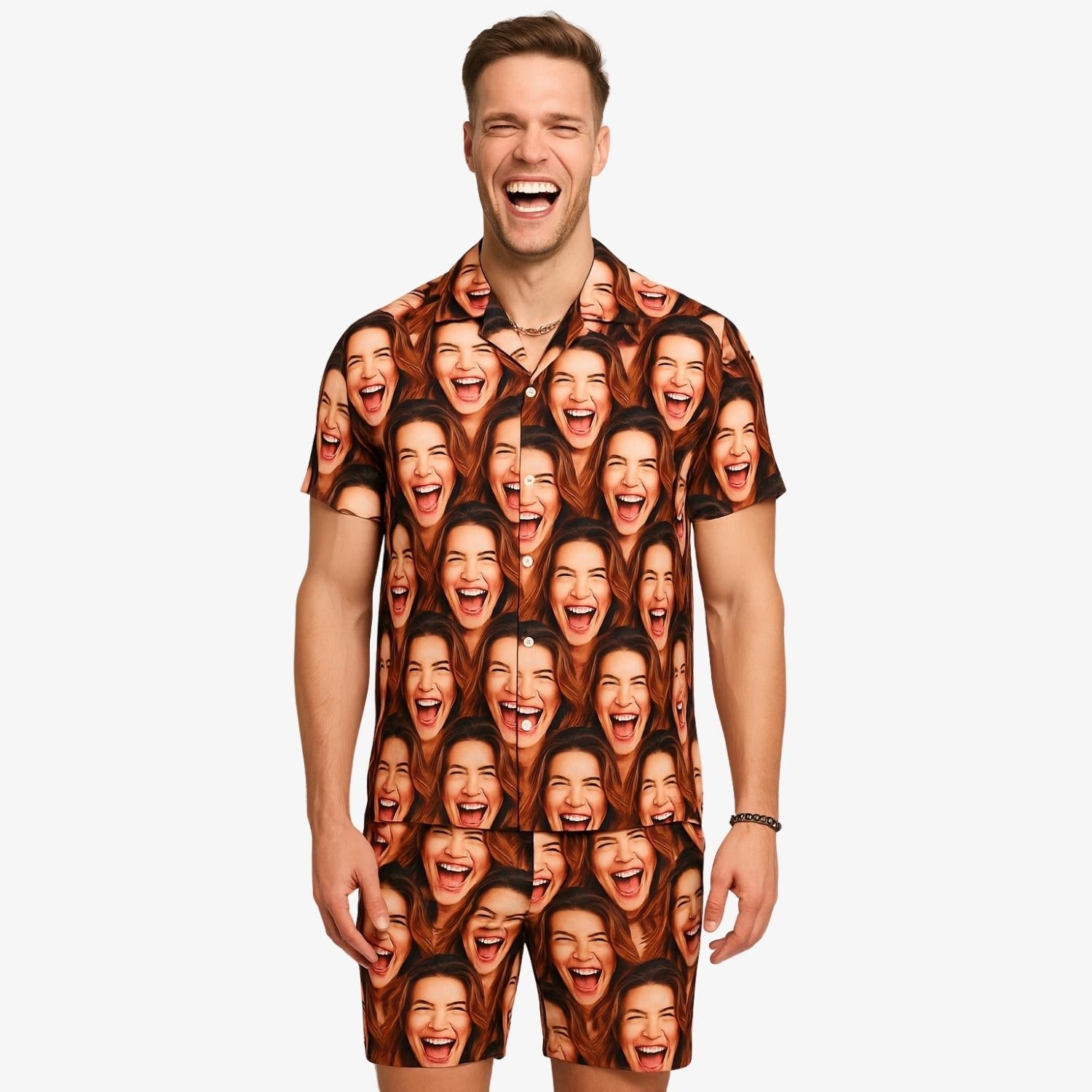 Face Mash Personalized Hawaiian Shirt Shorts Set