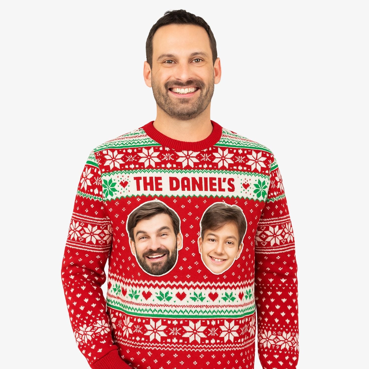 Personalized Christmas Sweater With Family Name & Up To 6 Faces