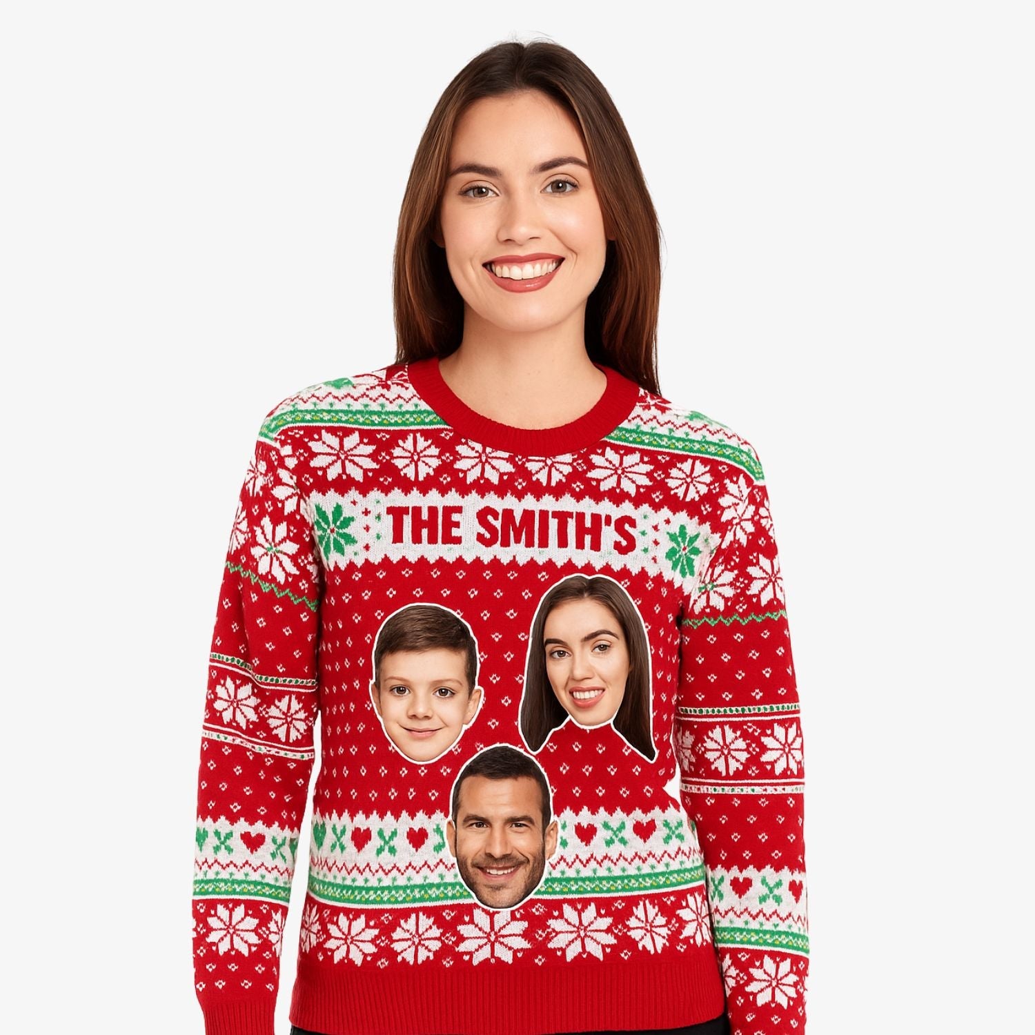 Personalized Christmas Sweater With Family Name & Up To 6 Faces