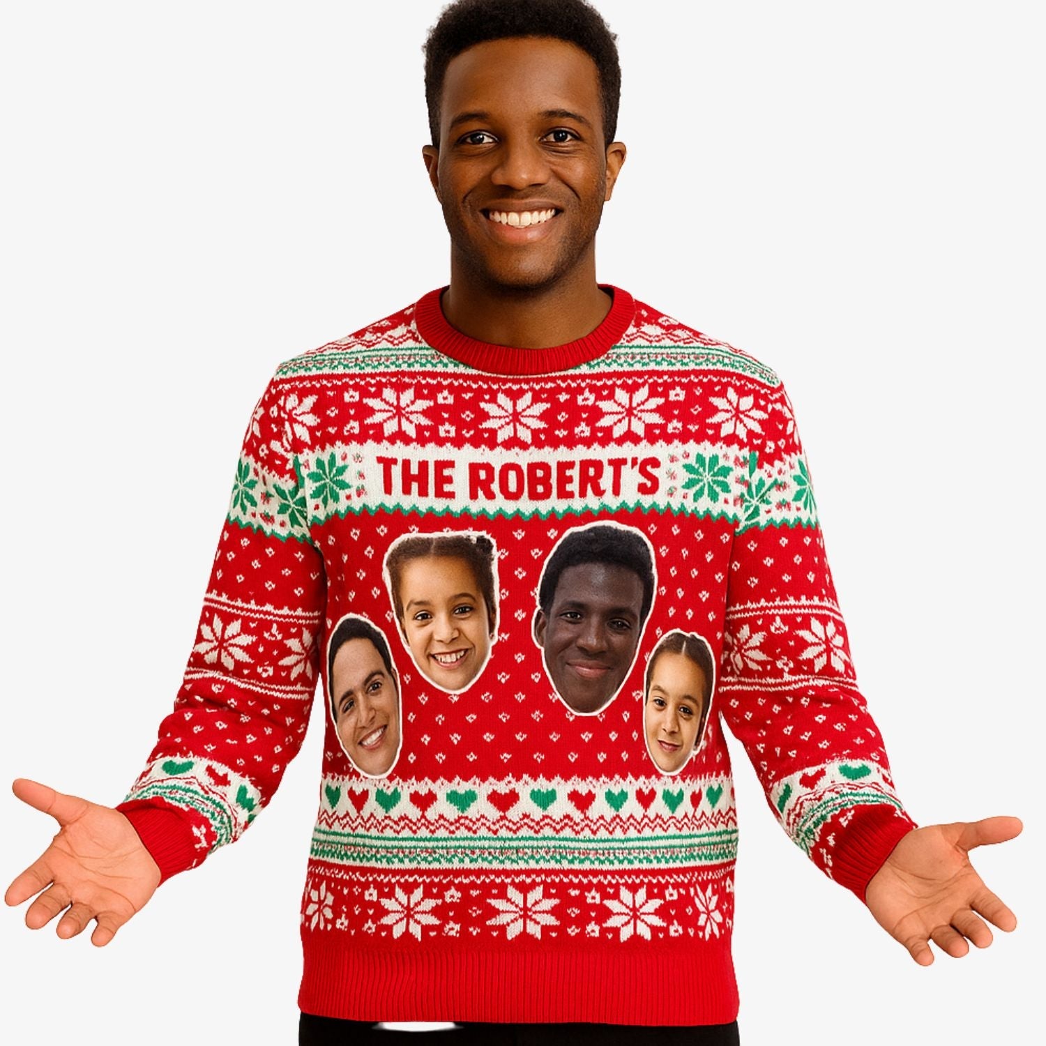 Personalized Christmas Sweater With Family Name & Up To 6 Faces