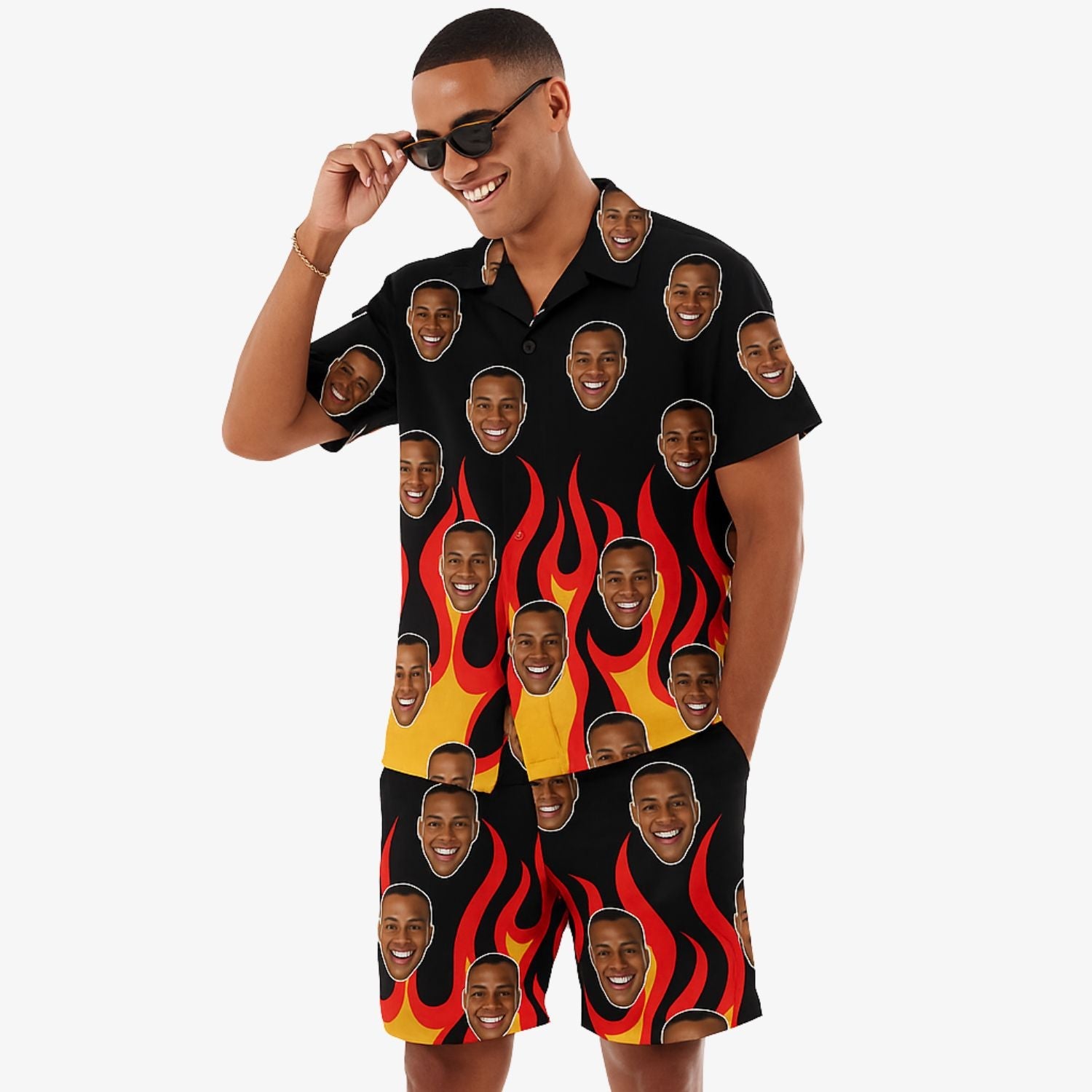 Fire Flame Custom Hawaiian Shirt Shorts Set