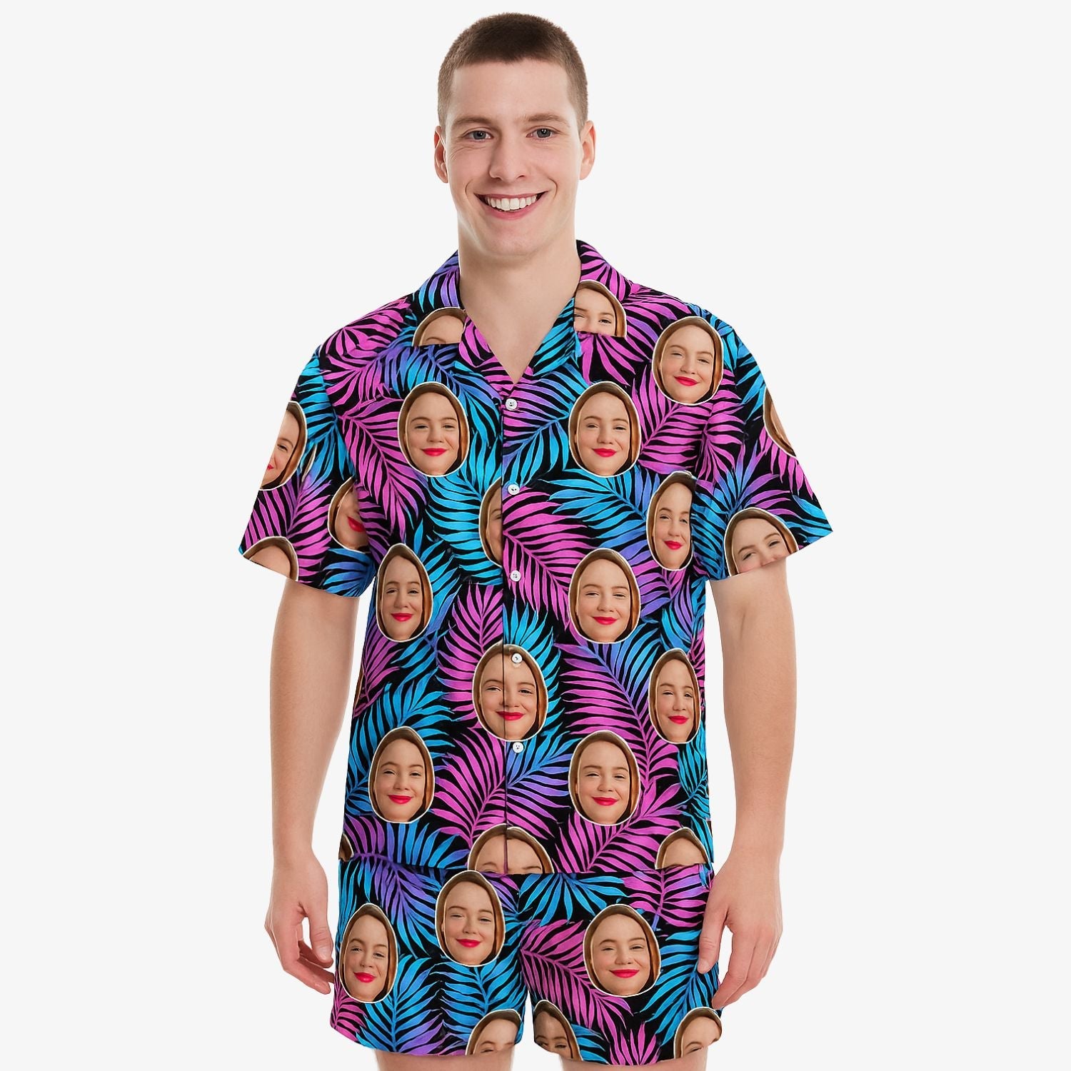 Neon Tropical Personalized Hawaiian Shirt Shorts Set