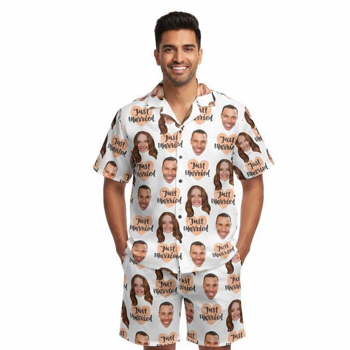 Just Married Personalized Hawaiian Shirt Shorts Set