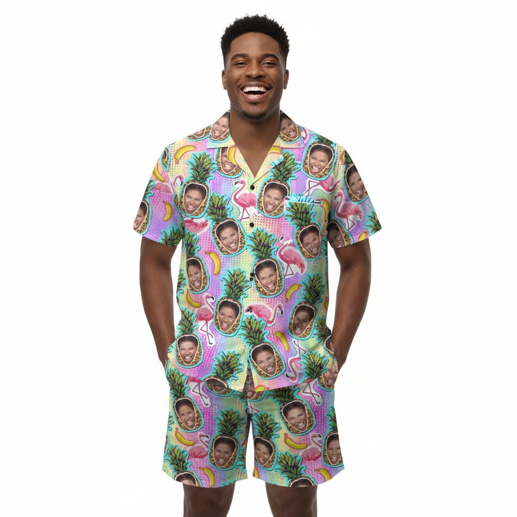 Pineapple Flamingo Personalized Hawaiian Shirt Shorts Set