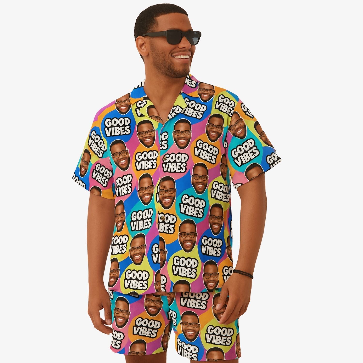 Good Vibes Personalized Hawaiian Shirt Shorts Set