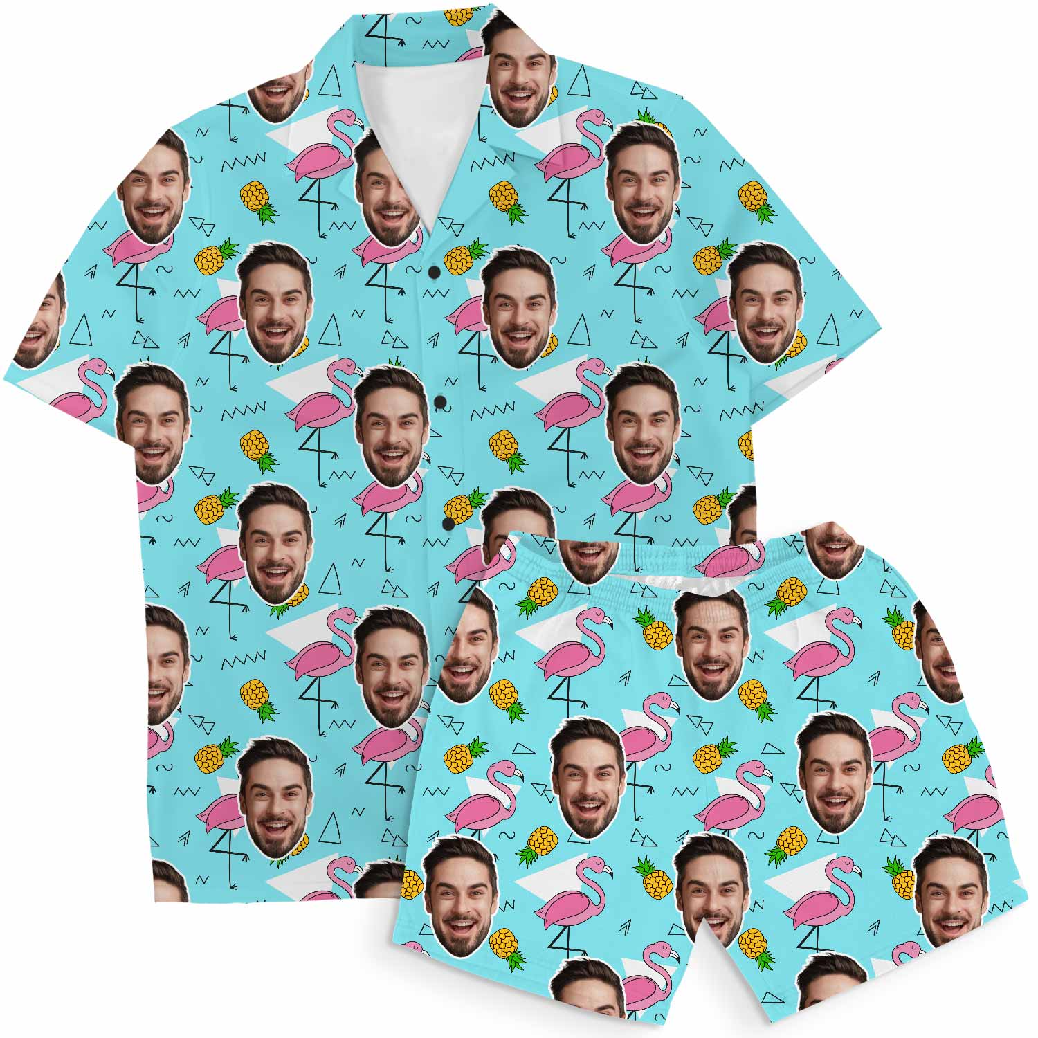 Flamingo Pineapple Personalized Hawaiian Shirt Shorts Set