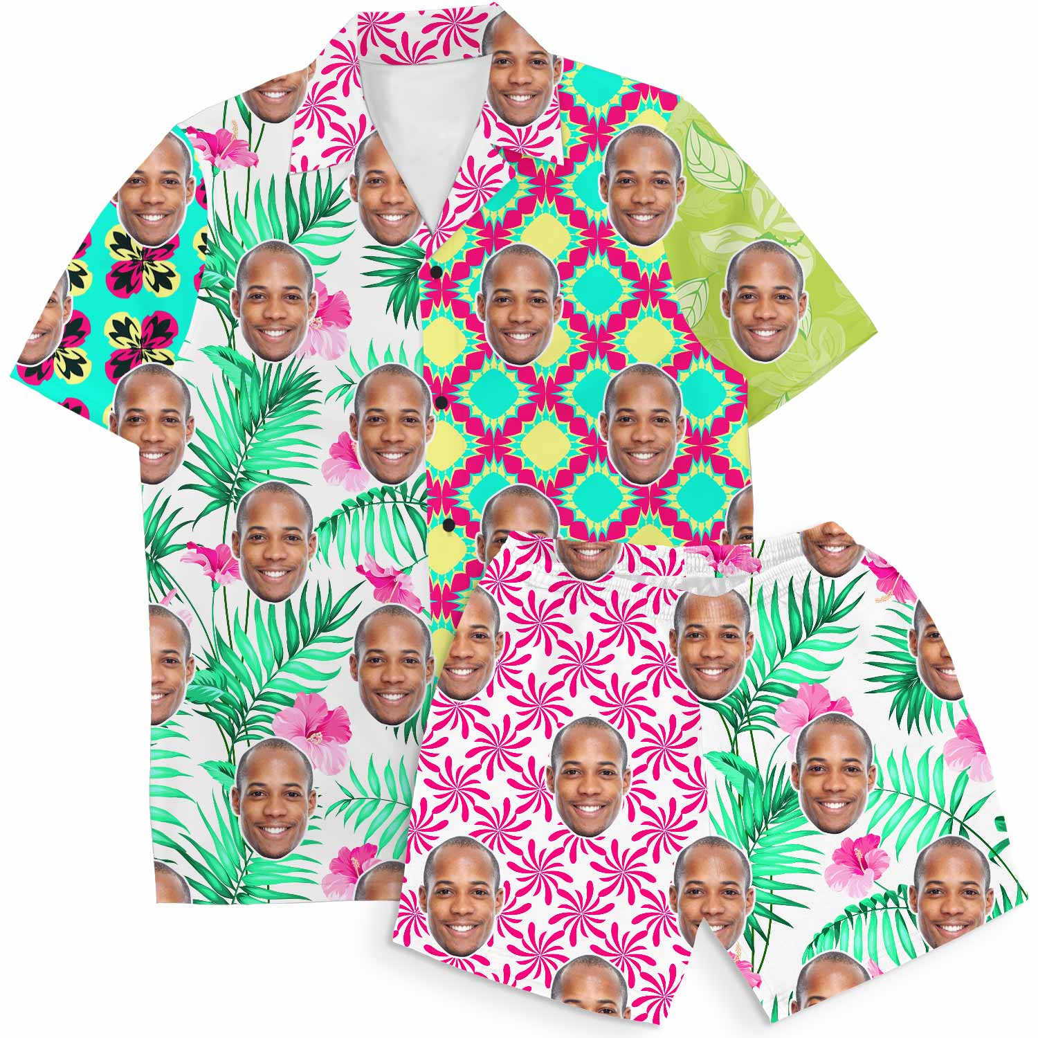Funky Mismatch Print Personalized Hawaiian Shirt Shorts Set