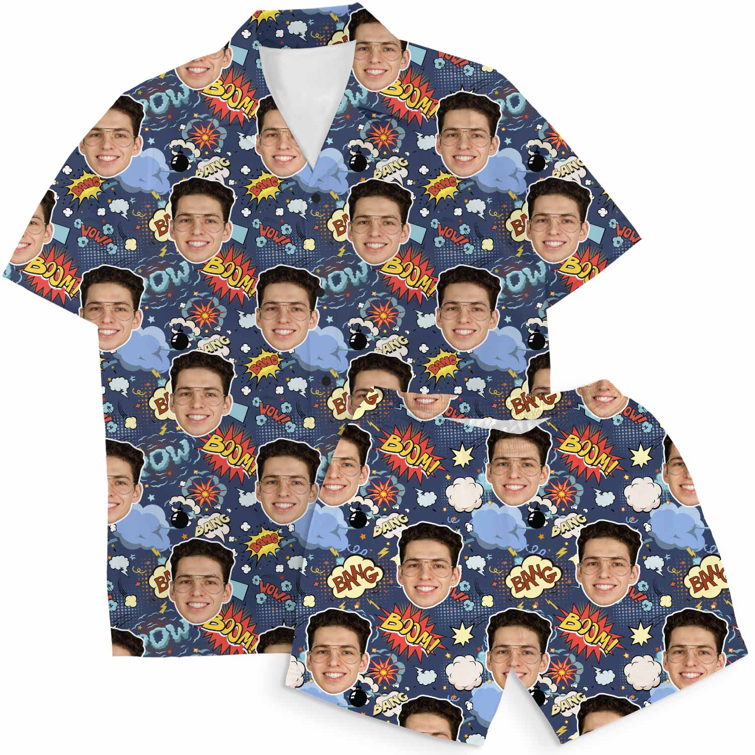 Cartoon Comic Personalized Hawaiian Shirt Shorts Set