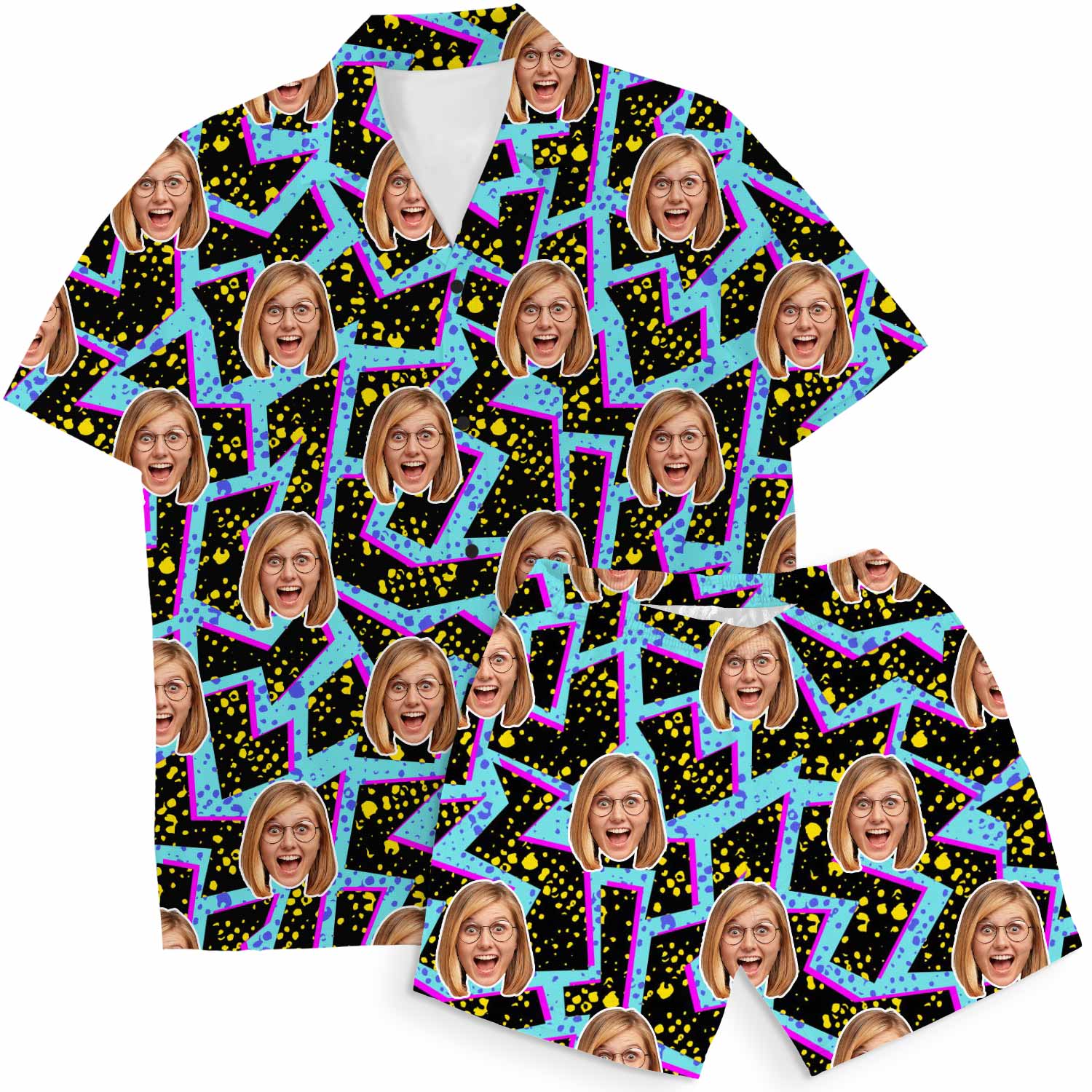 ZigZag Retro Personalized Hawaiian Shirt Shorts Set