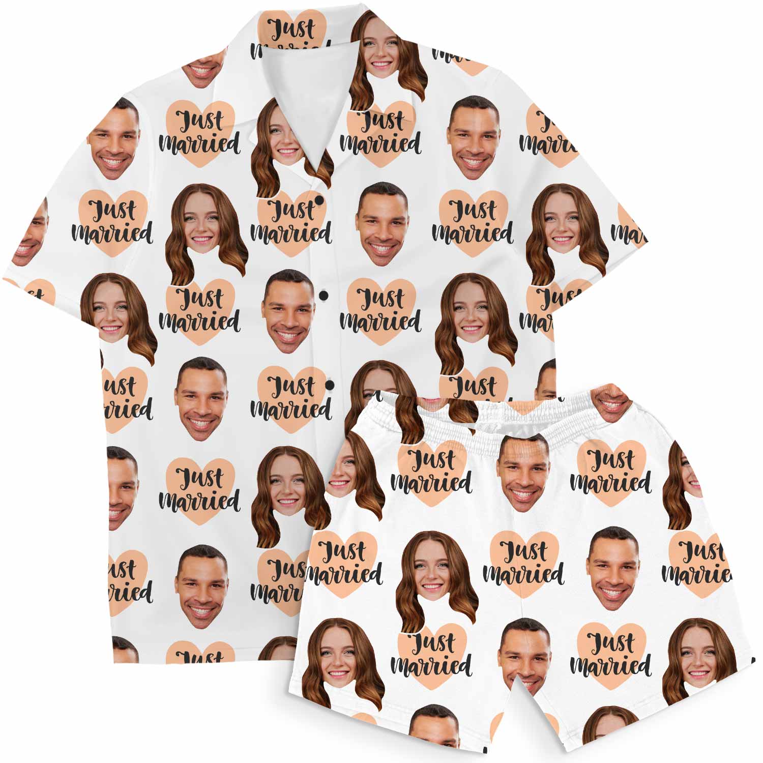 Just Married Personalized Hawaiian Shirt Shorts Set