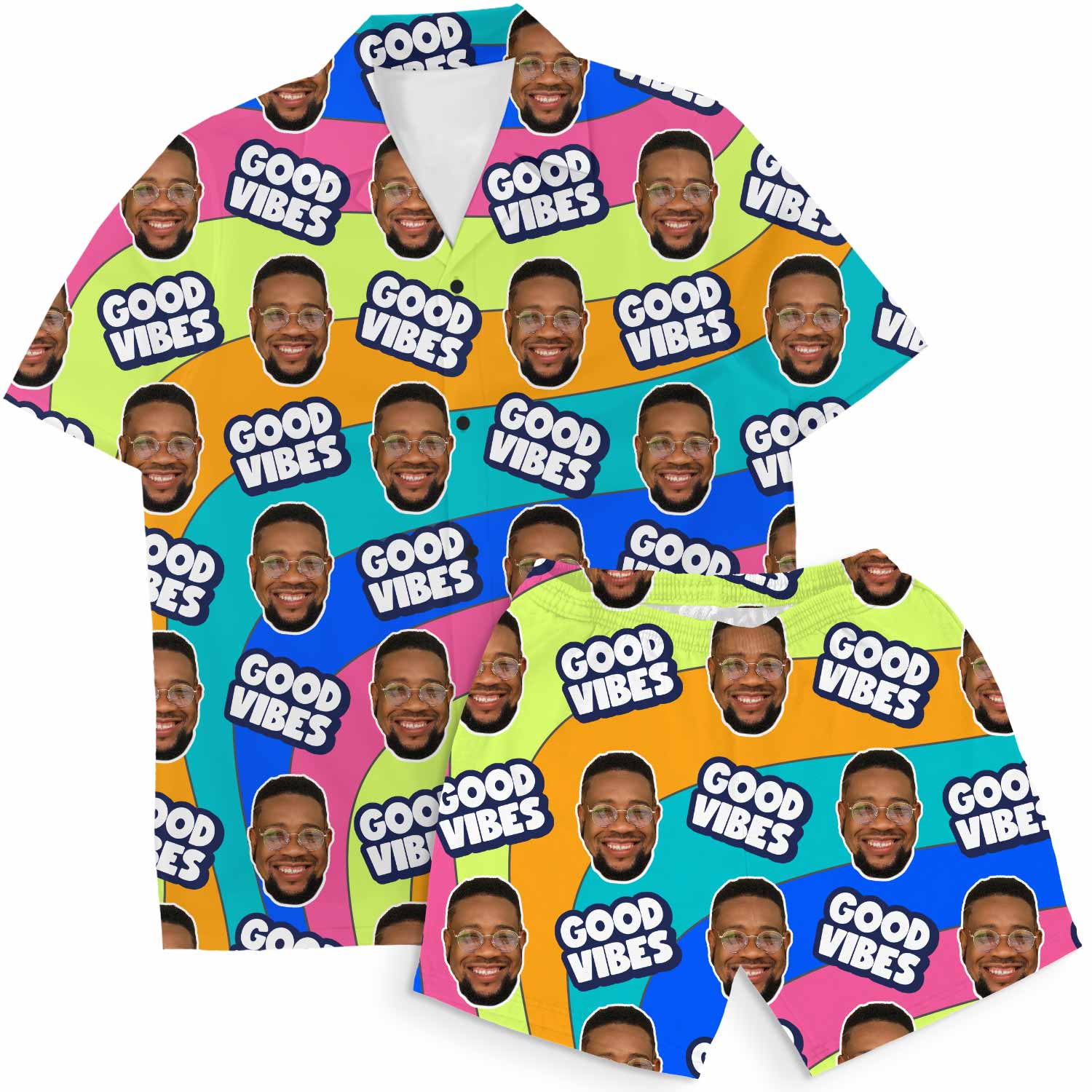 Good Vibes Personalized Hawaiian Shirt Shorts Set