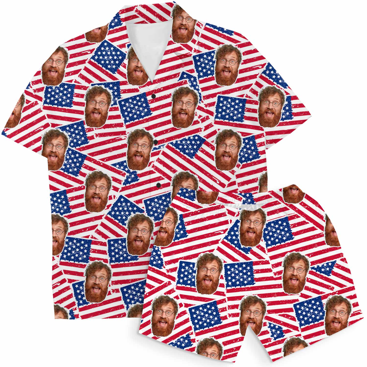 USA Flags Personalized Hawaiian Shirt Shorts Set