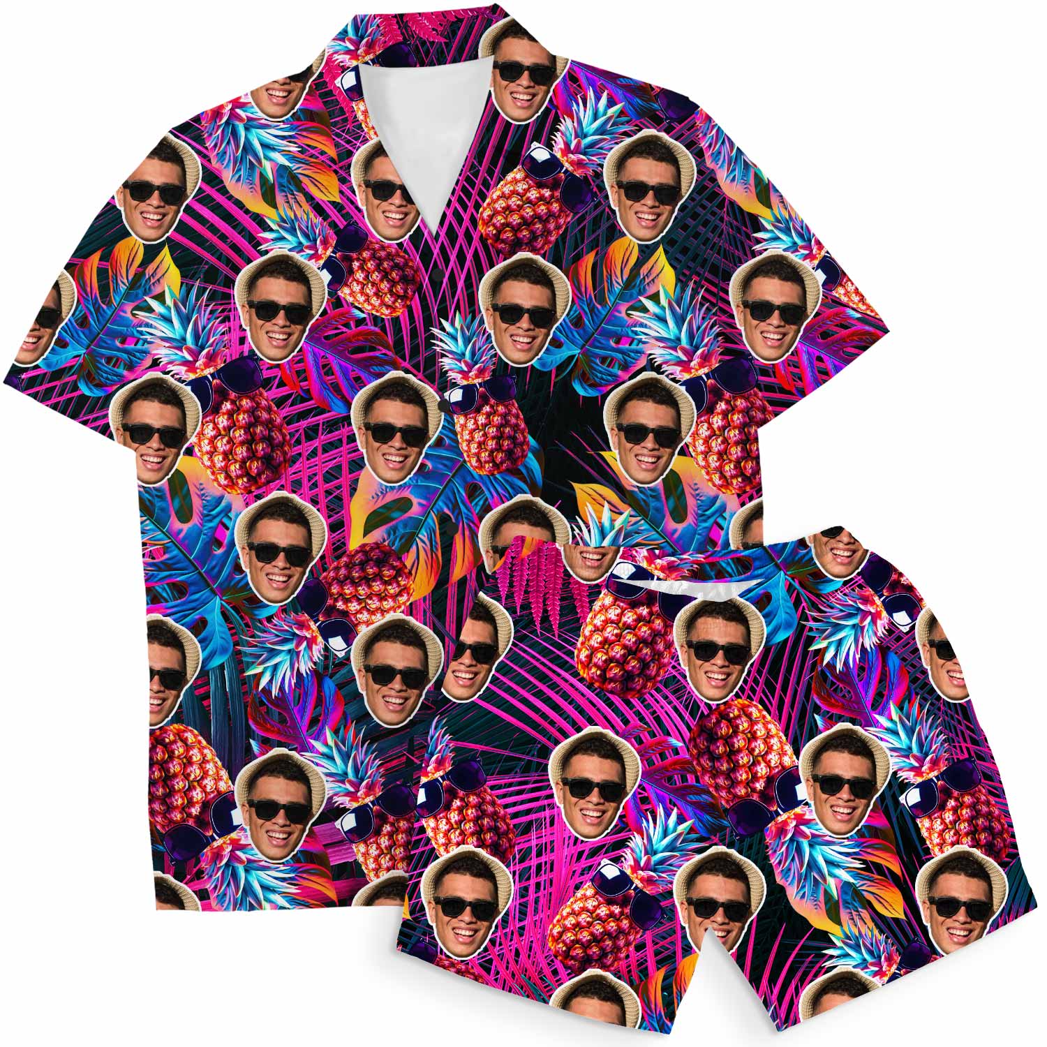 Funky Pineapples Personalized Hawaiian Shirt Shorts Set