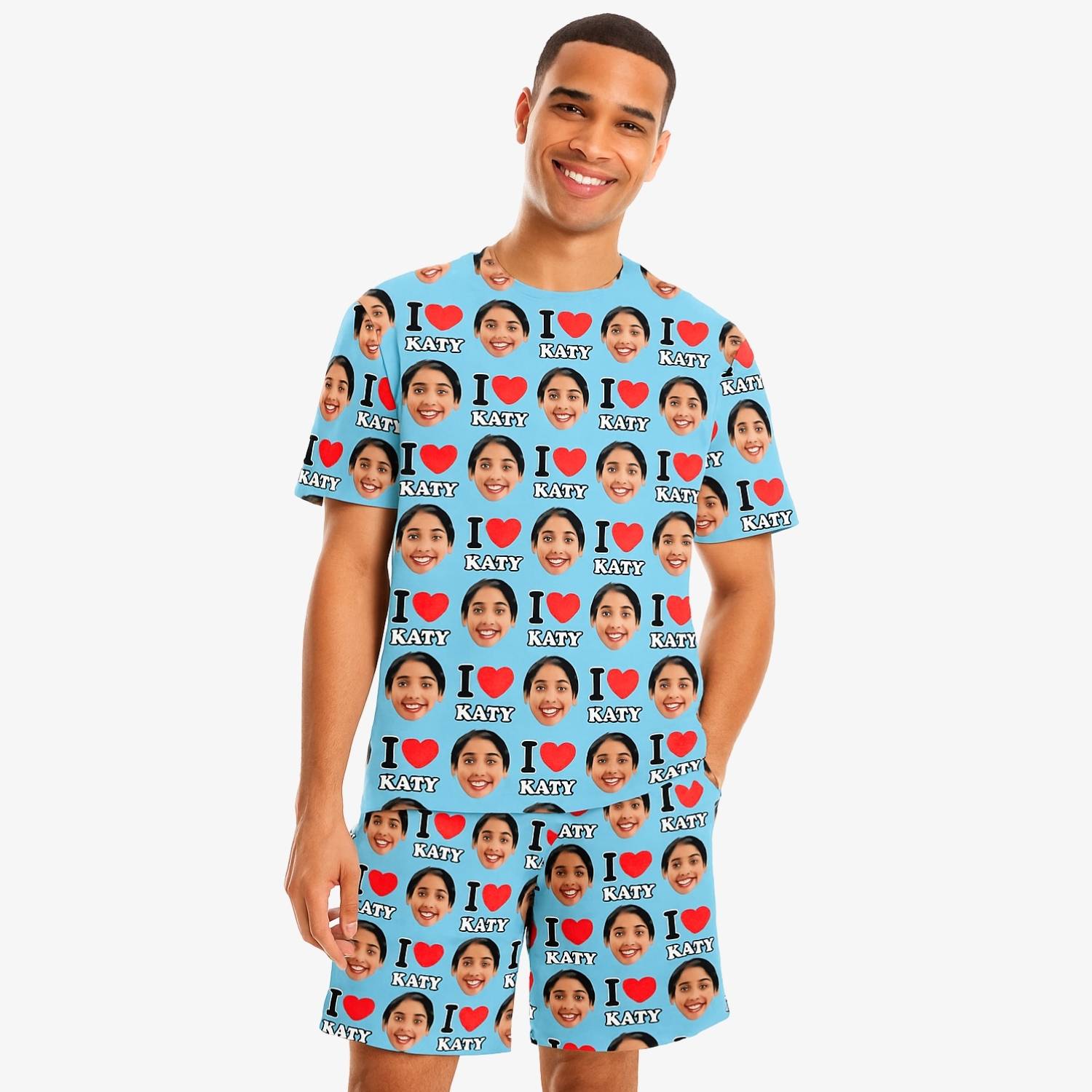 I Heart Name & Face Men's Custom PJs - Shorts Set