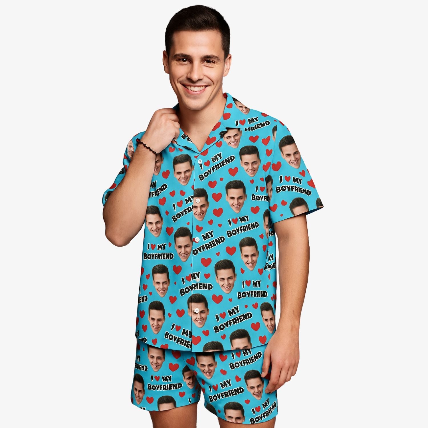 I Love My Boyfriend Personalized Hawaiian Shirt Shorts Set