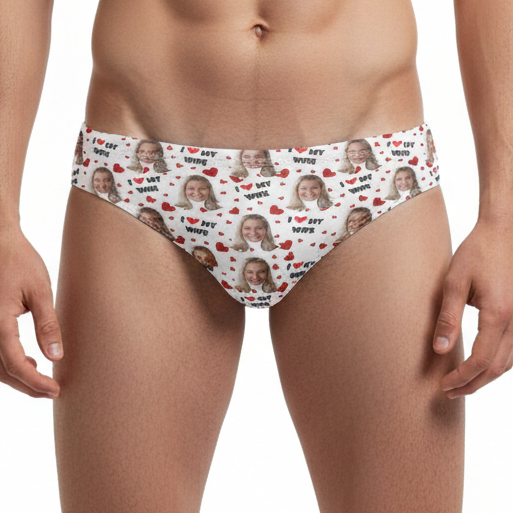 I Love My Wife Custom Face Swim Trunks