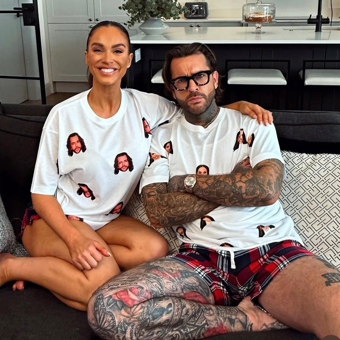 Women's Custom Face Pajamas - Tartan Shorts Set