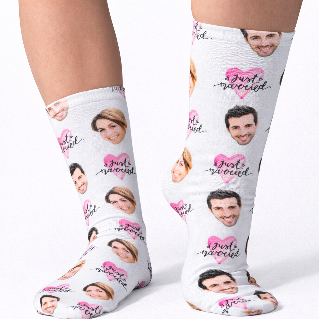 Just Married Cute Face Custom Socks