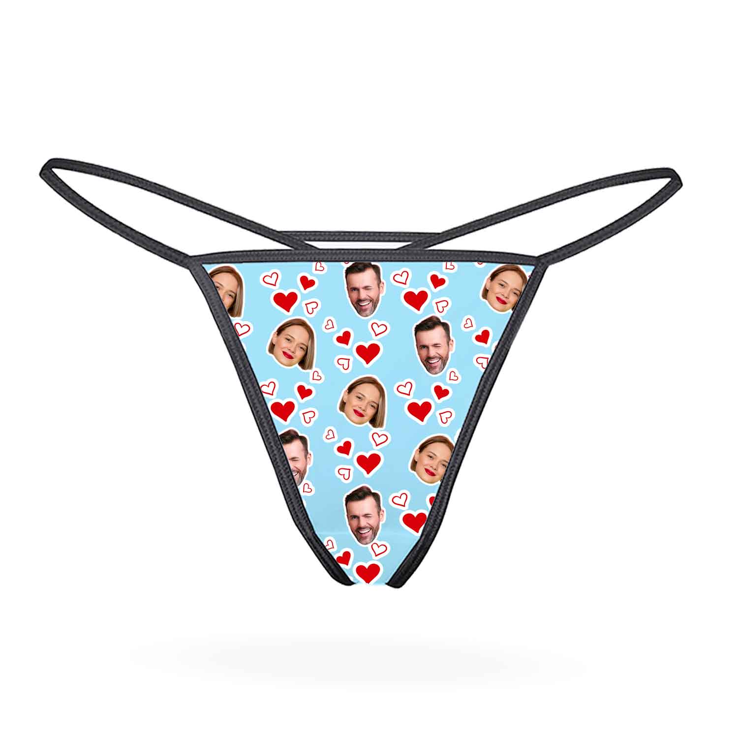 Couples Face Hearts Custom Thong