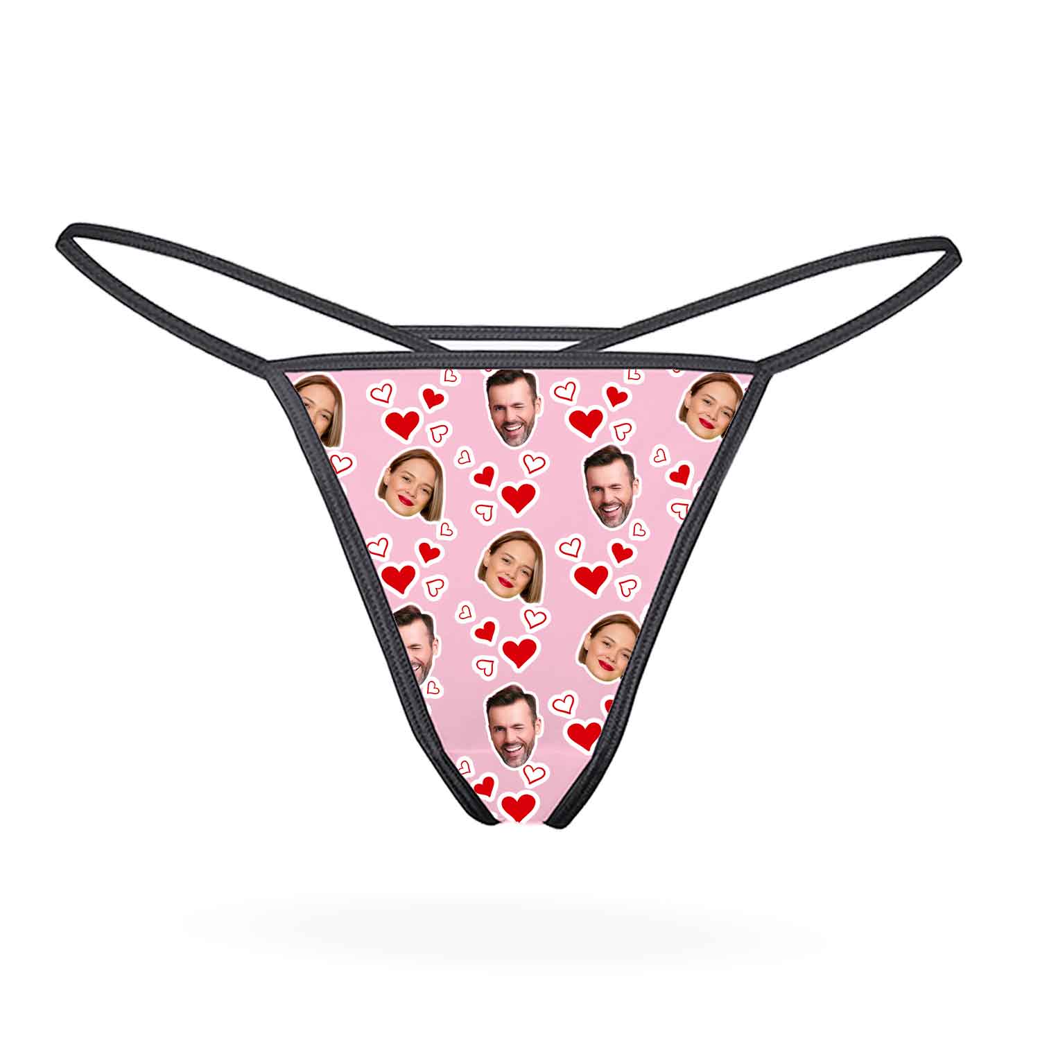 Couples Face Hearts Custom Thong