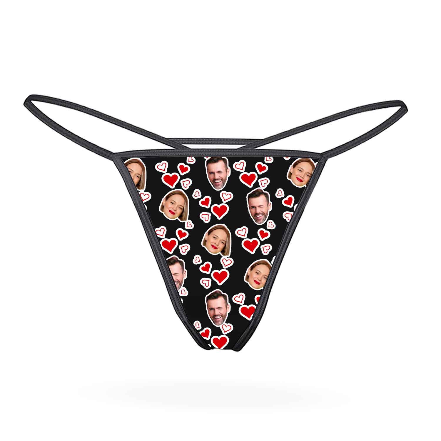 Couples Face Hearts Custom Thong