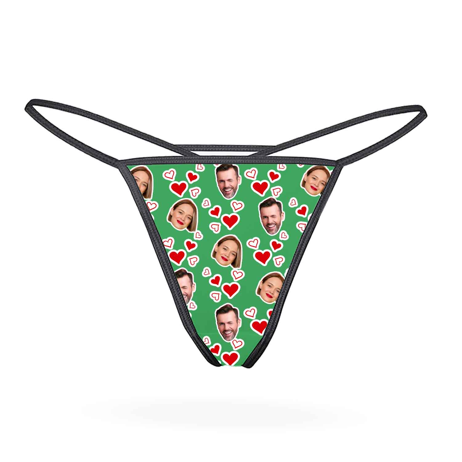 Couples Face Hearts Custom Thong