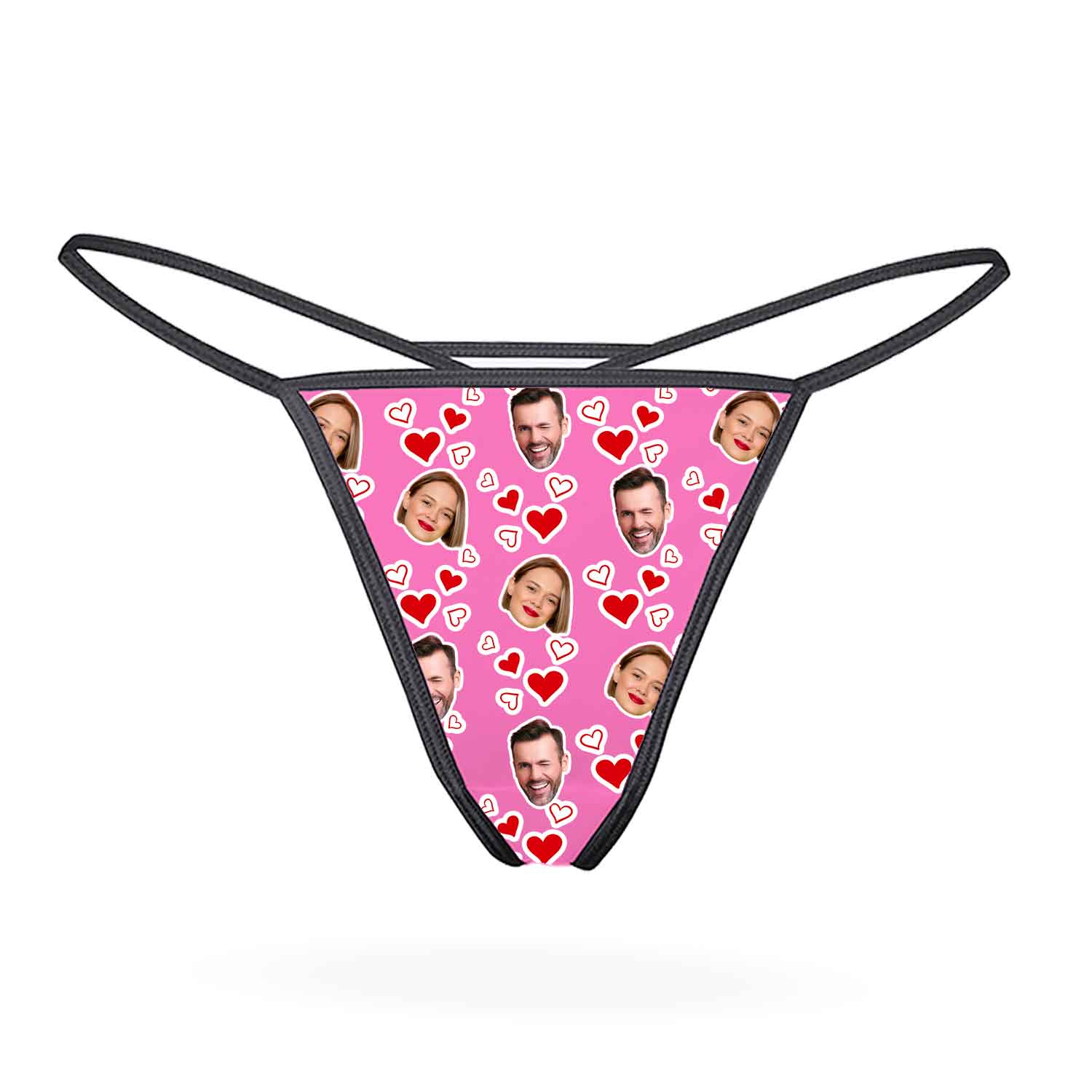 Couples Face Hearts Custom Thong