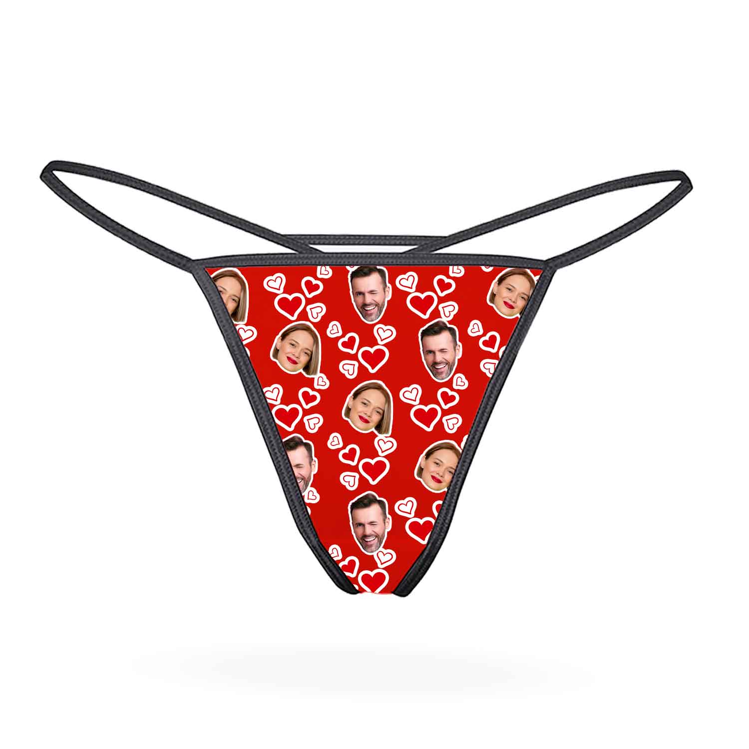 Couples Face Hearts Custom Thong