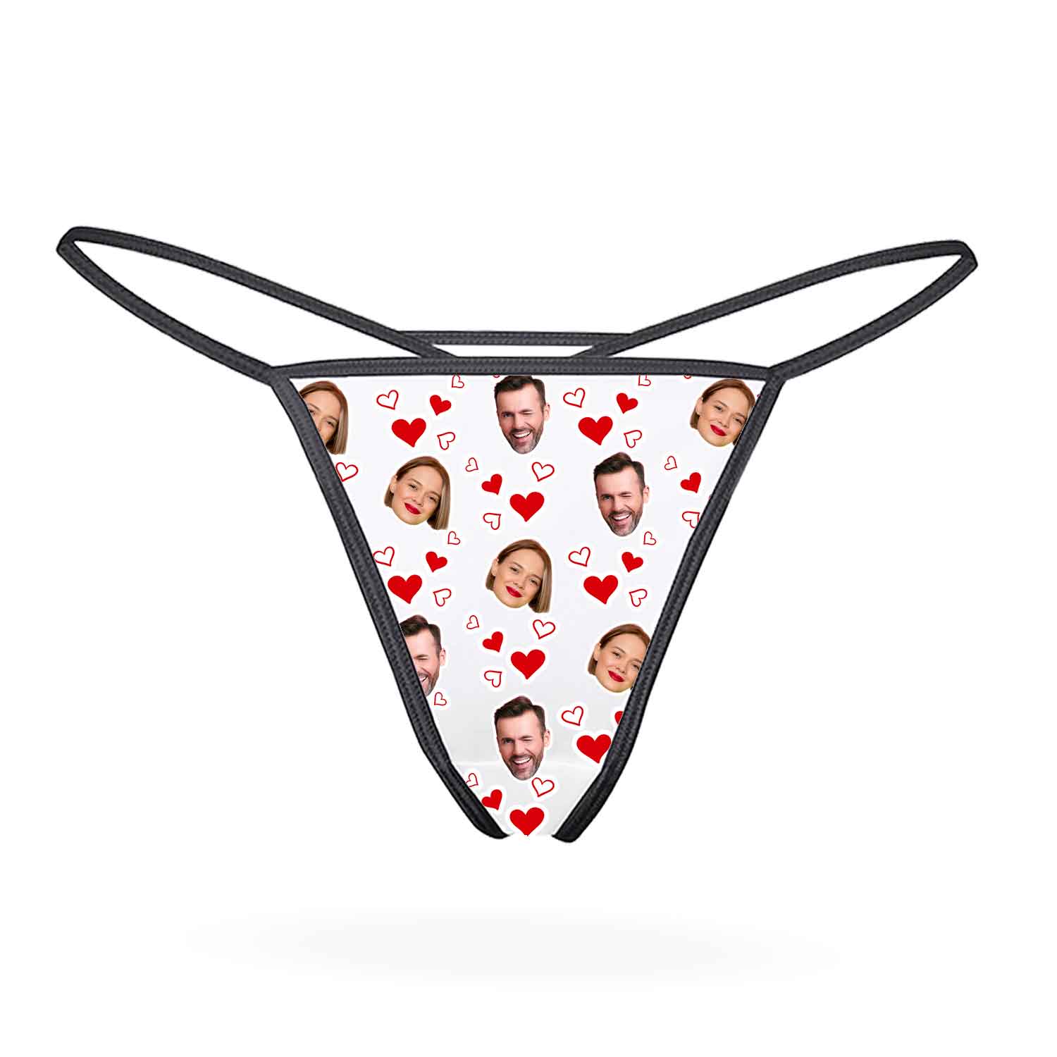Couples Face Hearts Custom Thong