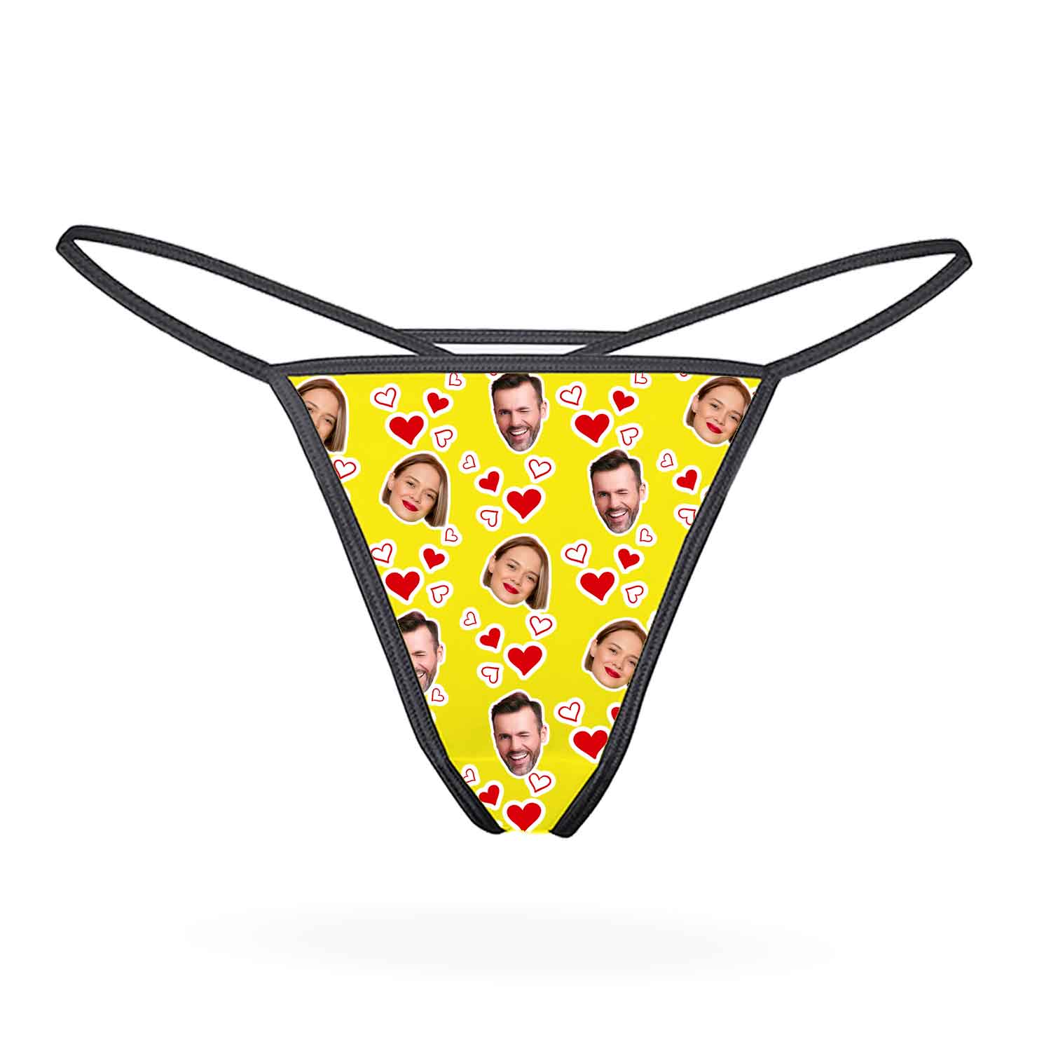 Couples Face Hearts Custom Thong