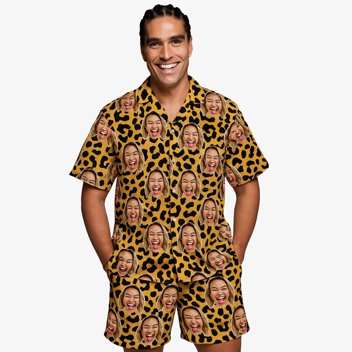 Leopard Print Personalized Hawaiian Shirt Shorts Set