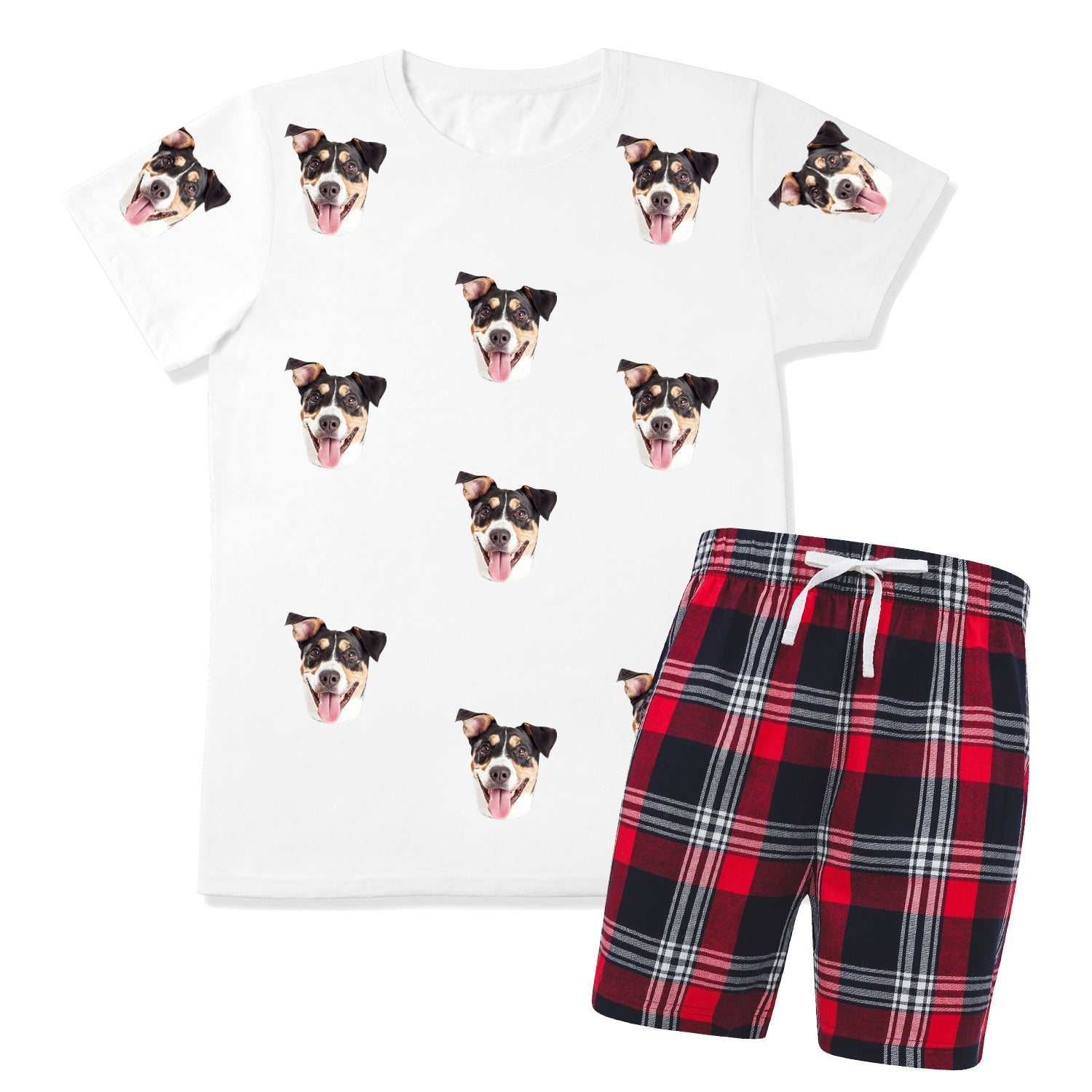 Men's Dog Pajamas - Red Tartan Shorts Set