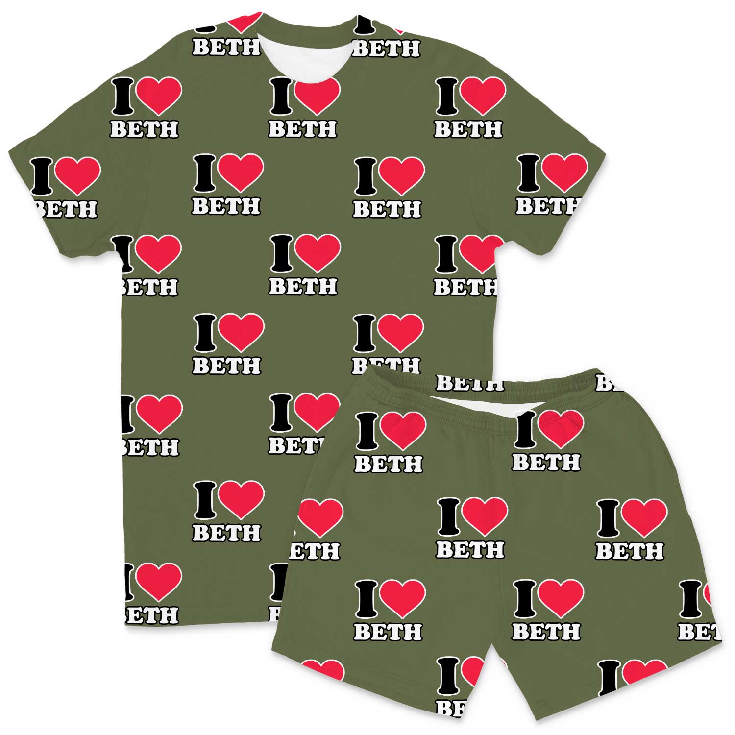 Men's I Heart Name Custom PJs - Shorts Set