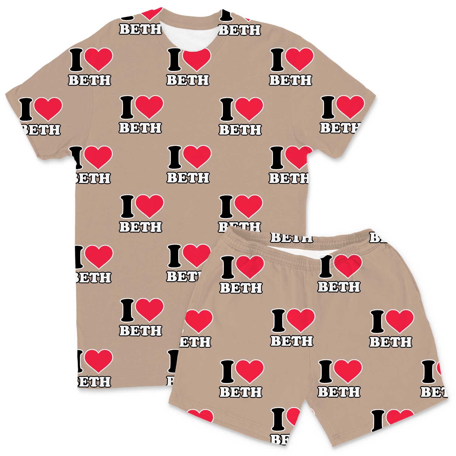 Men's I Heart Name Custom PJs - Shorts Set