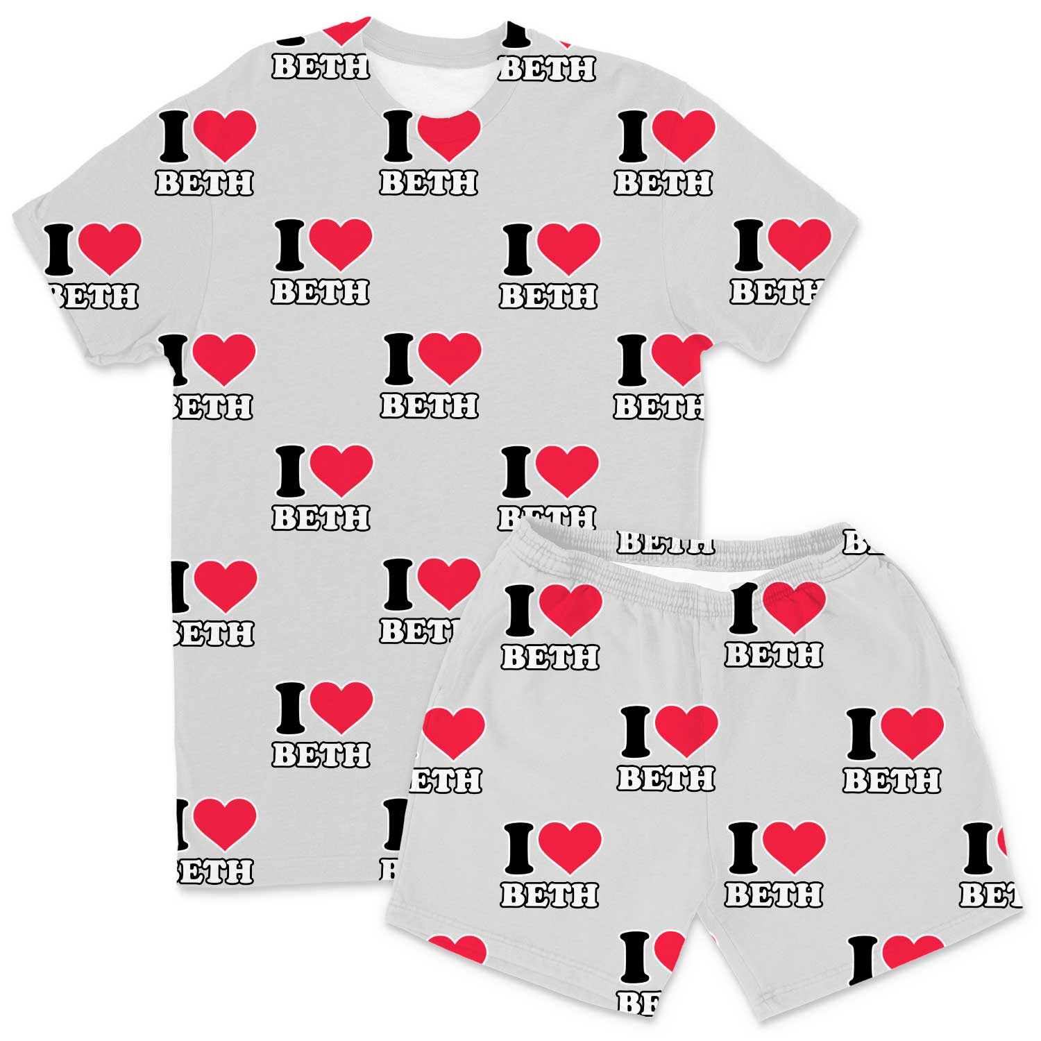 Men's I Heart Name Custom PJs - Shorts Set