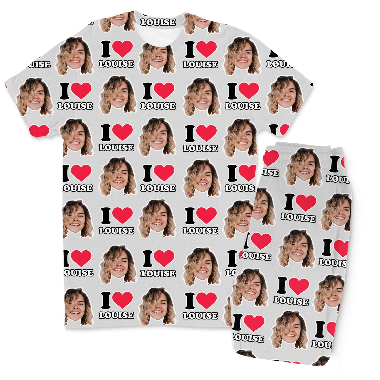 I Heart Name & Face Men's Custom PJs - Pants Set