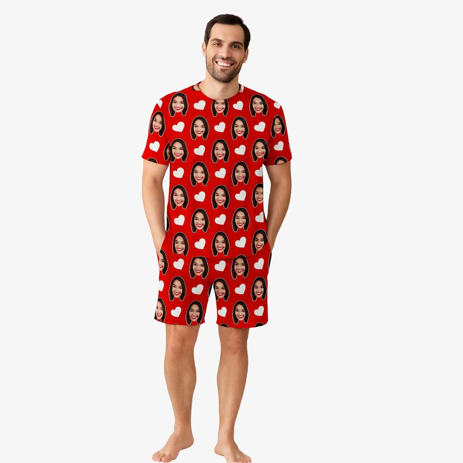 Men's White Hearts Custom Pajamas