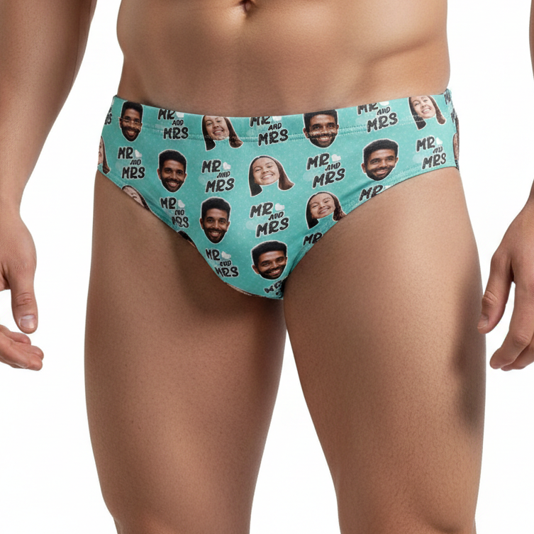 Mr & Mrs Swim Trunks Custom with Faces