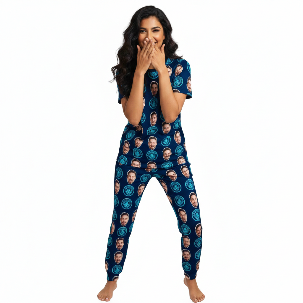 Navy Man City Personalized Women's Pajamas - Pants Set