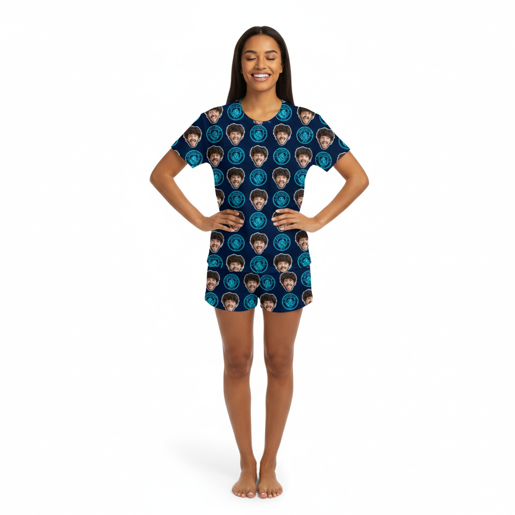 Navy Man City Women's Custom PJs - Shorts Set