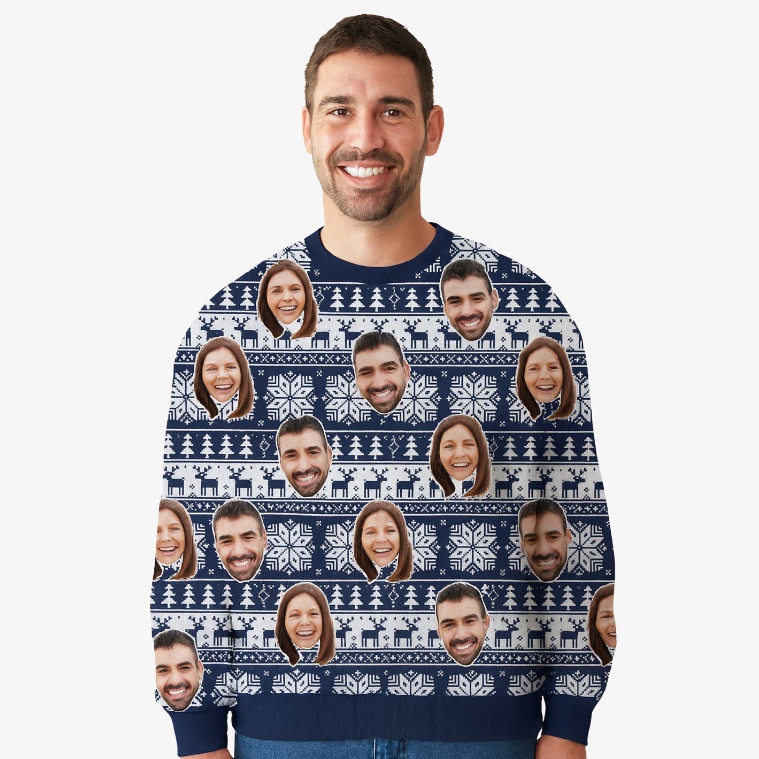 Your Face Nordic Navy Personalized Christmas Jumper